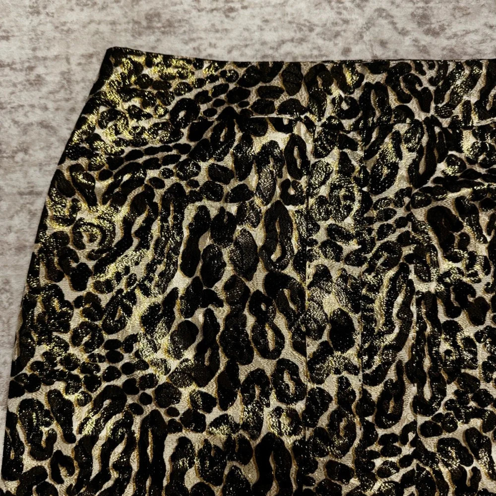 Tory Burch Isis Skirt Ivory Cheetah Gold Metallic Silk Blend Pencil Skirt 10 New